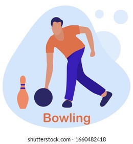 Vector illustration People play bowling. Bowling club center. Player Winner Sports theme. Game, hobby, entertainment. Design for banner, poster or print.
