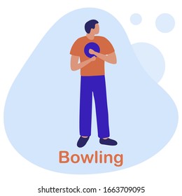 Vector illustration People play bowling. Bowling club center. Player Winner Sports theme. Game, hobby, entertainment. Design for banner, poster or print.