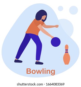 Vektorillustration Illustration Menschen spielen Bowling. Bowling Club Center. Thema des Spielergewinns Spiel, Hobby, Unterhaltung. Design für Banner, Poster oder Print.