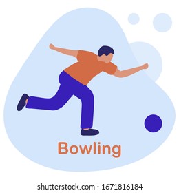 Vector illustration People play bowling. Bowling club center. Player Winner Sports theme. Game, hobby, entertainment. Design for banner, poster or print.