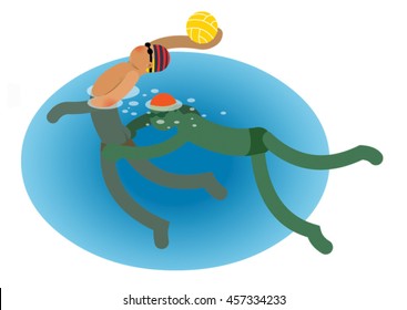 vector illustration people play water polo, sports competitions on water, funny vector characters