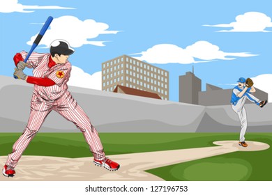 A vector illustration of a people playing baseball