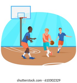 Vector illustration of the people playing the basketball on the playground.