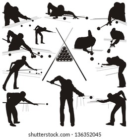 Vector illustration of the people playing in the billiards