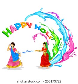 vector illustration of people playing Holi in India
