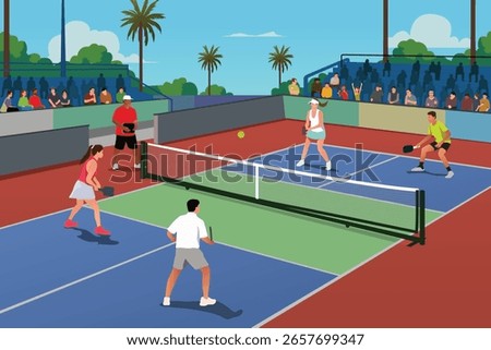A vector illustration of People Playing Pickleball in a Tournament