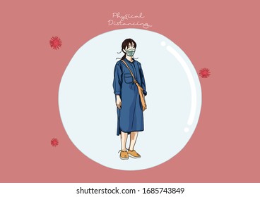 Vector Illustration of People practicing Social Distancing or Physical Distancing during COVID-19 pandemic / outbreak, Coronavirus changes our way of life