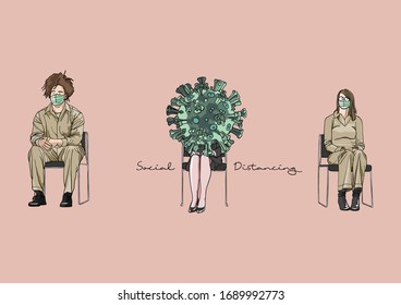 Vector Illustration of People practicing Social Distancing or Physical Distancing during COVID-19 pandemic / outbreak, Coronavirus changes our way of life