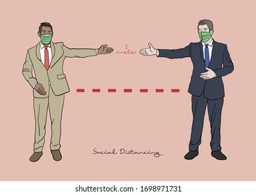 Vector Illustration of People practicing Social Distancing or Physical Distancing during COVID-19 pandemic / outbreak, Coronavirus changes our way of life