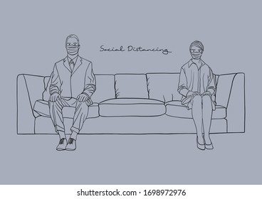 Vector Illustration of People practicing Social Distancing or Physical Distancing during COVID-19 pandemic / outbreak, Coronavirus changes our way of life