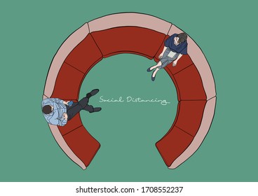 Vector Illustration of People practicing Social Distancing or Physical Distancing during COVID-19 pandemic / outbreak, Coronavirus changes our way of life