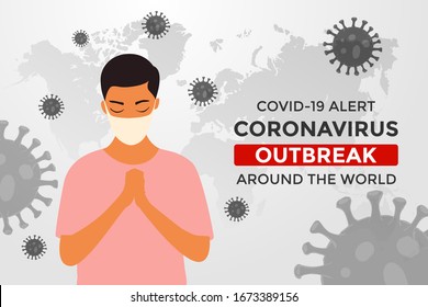 vector illustration of people praying to avoid virus or coronavirus.