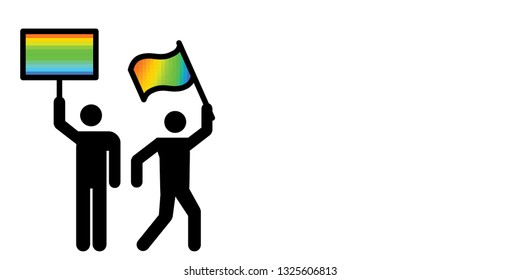 vector illustration of people with rainbow flags for gay and LGBT community protests banners