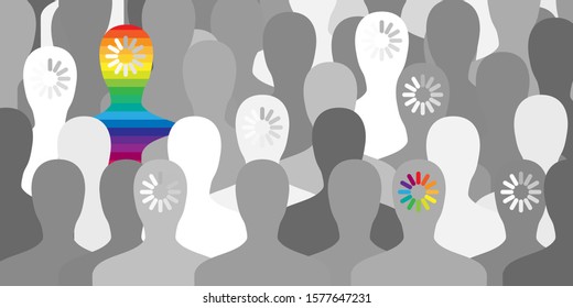 vector illustration of people with rainbow loading bars for LGBTQ community readiness and acceptance differences in gender