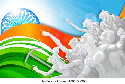 vector illustration of people raising hand in Indian Tricolor flag