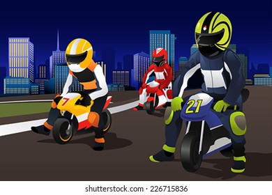 A vector illustration of people riding motorcycle