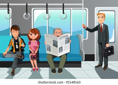 A vector illustration of people riding on the train