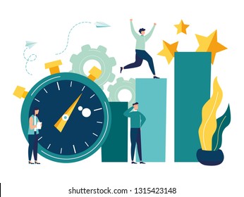 Vector illustration, people run to their goal on the column of columns, move up motivation, the path to the target's achievement - Vector 