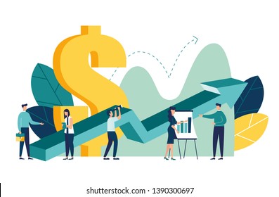 Ilustración vectorial, la gente va a su objetivo en la columna de columnas, sube la motivación, el camino al logro del objetivo 