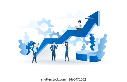 	
Vector illustration, people run to their goal on the column of columns, move up motivation, the path to the target's achievement