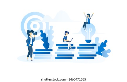 	
Vector illustration, people run to their goal on the column of columns, move up motivation, the path to the target's achievement