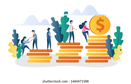 	
Vector illustration, people run to their goal on the column of columns, move up motivation, the path to the target's achievement