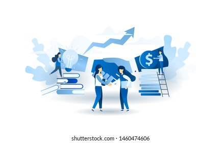 Vector illustration, people run to their goal on the column of columns, move up motivation, the path to the target's achievement