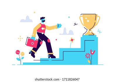 Vector illustration, people run to their goal on the column of columns, move up motivation, the path to the target's achievement - Vector - Vector. Flat style modern design for web page