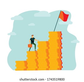 Vector illustration, people run to their goal on the column of columns, move up motivation, the path to the target's achievement - Vector illustration