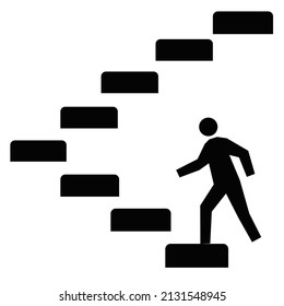 Ilustración vectorial, la gente corre a su meta escalando escaleras, subir la motivación, vector, el camino al logro del objetivo