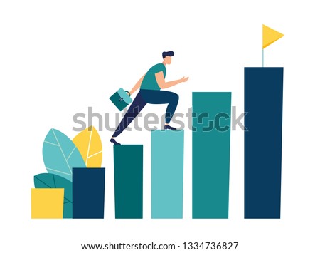 Vector illustration, people run to their goal on the column of columns, move up motivation, the path to the target's achievement - Vector 