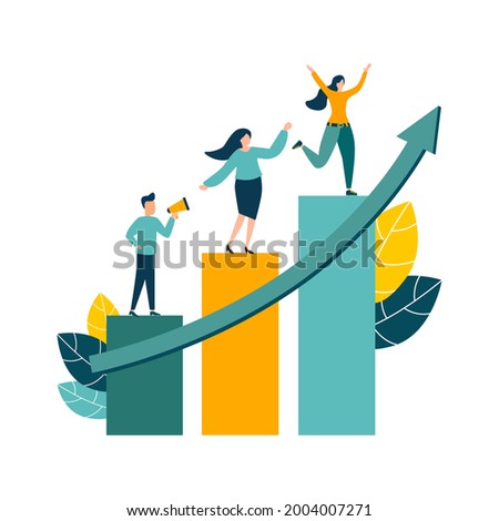 Vector illustration, people running to their goal, moving up with motivation, towards the goal