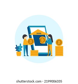 Vector illustration of people saving money in the bank