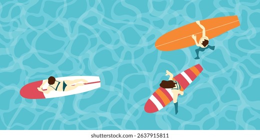 Vector illustration of people in the sea on surfboards
