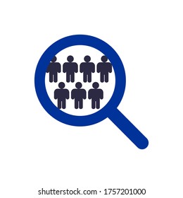 Vector Illustration Of People Search, Grouping People With A Magnifying Glass. Population Census.