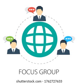 Vector illustration of people search & recruitment concept with "focus group" hiring employee symbol. job search icon.