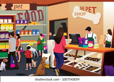 A vector illustration of People Shopping For Their Pets at Pet Shop