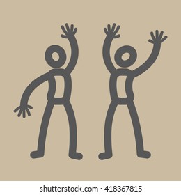 Vector illustration of people silhouette human, greeting, friends meeting, joy, delight, men, arms, hands, legs, torso, head, illustration on a light background, logo