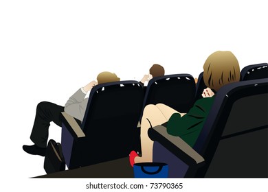 Vector illustration of people sits in an auditorium
