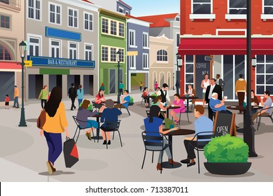 A vector illustration of People Sitting in Outdoor Cafe