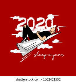 vector illustration of people sleeping a year from 2019 to 2020
