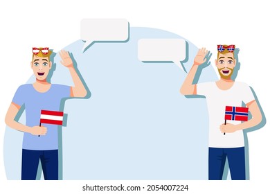 Vector illustration of people speaking the languages of Austria and  Norway. Illustration of translation, transcription and dialogue between Austria and Norway.