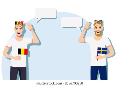 Vector illustration of people speaking the languages of Belgium and Sweden. Illustration of translation, transcription and dialogue between Belgium and Sweden.