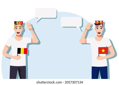 Vector illustration of people speaking the languages of Belgium and Vietnam. Illustration of translation, transcription and dialogue between Belgium and Vietnam.