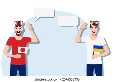 Vector illustration of people speaking the languages of Japan and Ukraine. Illustration of translation, transcription and dialogue between Japan and Ukraine.