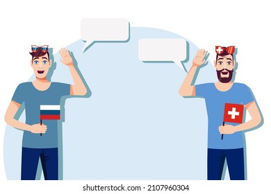 Vector illustration of people speaking the languages of Russia and Switzerland. Illustration of translation, transcription and dialogue between Russia and Switzerland.