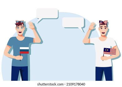 Vector illustration of people speaking the languages of Russia and Malaysia. Illustration of translation, transcription and dialogue between Russia and Malaysia.