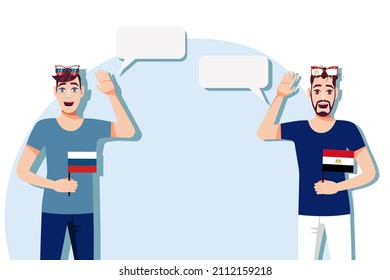 Vector illustration of people speaking the languages of Russia and Egypt. Illustration of translation, transcription and dialogue between Russia and Egypt.