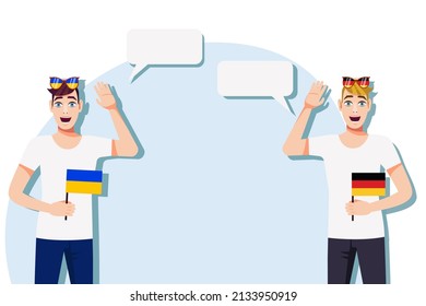 Ilustración vectorial de personas que hablan los idiomas de Ucrania y Alemania. Ilustración de la traducción, transcripción y diálogo entre Ucrania y Alemania.