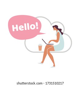 Vector illustration of people with speech bubbles in minimalist style. Greetings bubbles. Used for web, social networks, users app. 